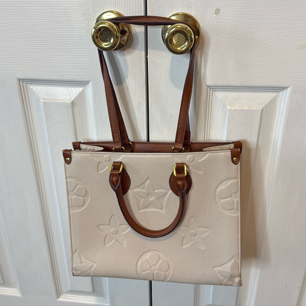 Loved White And Brown Flower Handbag